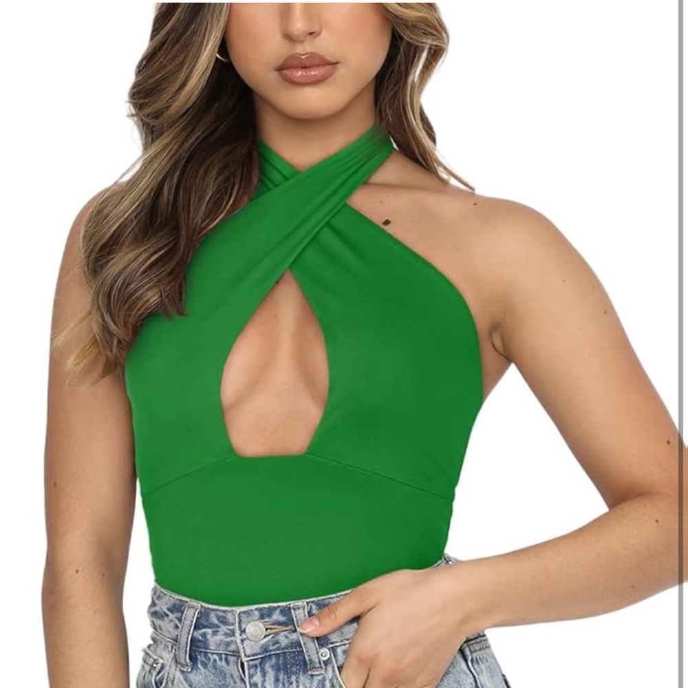 Women's Sexy Criss Cross Halter Neck Sleeveless Thong Bodysuit